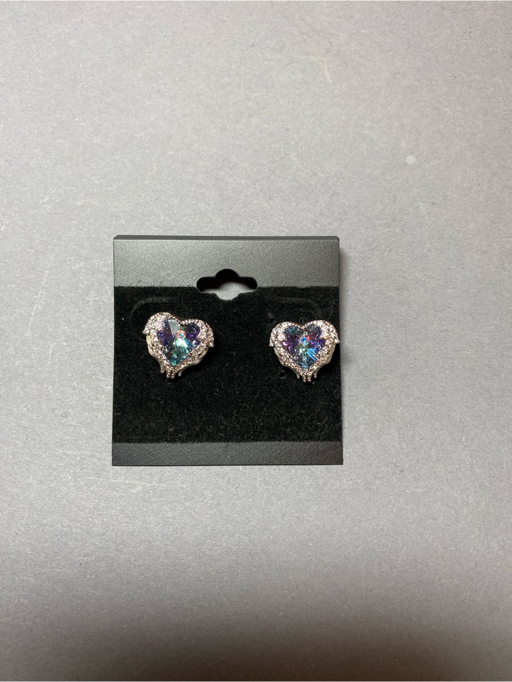 Blue purple silver sparkle heart earrings